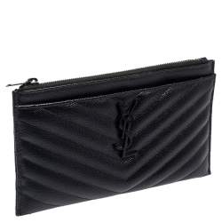 مملوكة مسبقًا حقيبة صغيرة سان لوران بيل مونوغرامي جلد مبطن ماتيلاسيه أسود