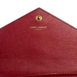 Pre Owned Saint Laurent Red Leather Monogram Wallet on Chain