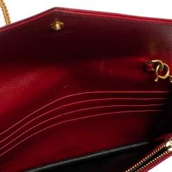Pre Owned Saint Laurent Red Leather Monogram Wallet on Chain