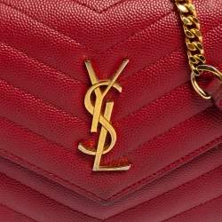 Pre Owned Saint Laurent Red Leather Monogram Wallet on Chain