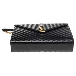 مملوكة مسبقًا حقيبة سان لوران كاساندري جلد ماتيلاس أسود كبيرة بقلاب