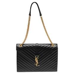 مملوكة مسبقًا حقيبة سان لوران كاساندري جلد ماتيلاس أسود كبيرة بقلاب