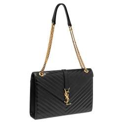 مملوكة مسبقًا حقيبة سان لوران كاساندري جلد ماتيلاس أسود كبيرة بقلاب