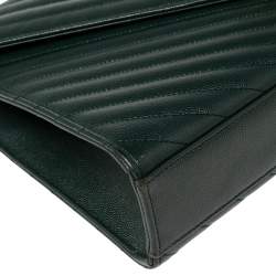 مملوكة مسبقًا Saint Laurent Green Matelassé Leather Monogram Envelope Shoulder Bag
