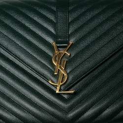 مملوكة مسبقًا Saint Laurent Green Matelassé Leather Monogram Envelope Shoulder Bag