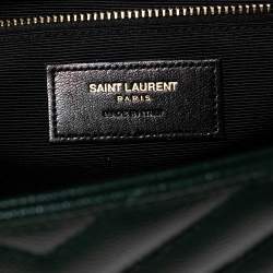مملوكة مسبقًا Saint Laurent Green Matelassé Leather Monogram Envelope Shoulder Bag