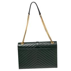 مملوكة مسبقًا Saint Laurent Green Matelassé Leather Monogram Envelope Shoulder Bag