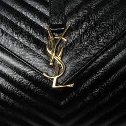 مملوكة مسبقًا Saint Laurent Black Matelassé Leather Monogram Envelope Shoulder Bag