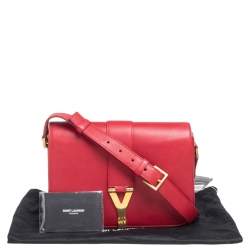 Pre Owned حقيبة كتف سان لوران شيك متوسطة جلد أحمر