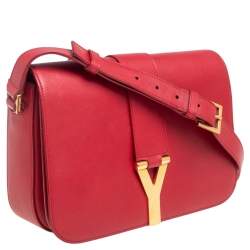 Pre Owned حقيبة كتف سان لوران شيك متوسطة جلد أحمر