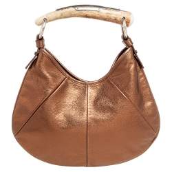 Pre Owned Yves Saint Laurent Bronze Leather Mini Mombasa Hobo