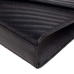 Pre Owned Saint Laurent Black Matelassé Leather Large Monogram Envelope Shoulder Bag