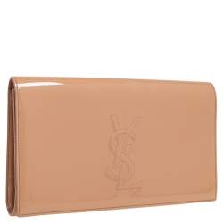 Pre Owned Saint Laurent Beige Patent Leather Belle De Jour Flap Clutch