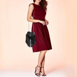 Pre Owned Saint Laurent Black Leather Monogram Heart Fringe Shoulder Bag