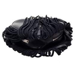 Pre Owned Saint Laurent Black Leather Monogram Heart Fringe Shoulder Bag