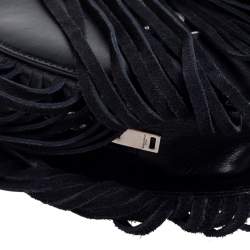 Pre Owned Saint Laurent Black Leather Monogram Heart Fringe Shoulder Bag
