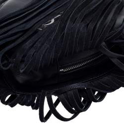 Pre Owned Saint Laurent Black Leather Monogram Heart Fringe Shoulder Bag