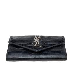 Pre Owned محفظة سان لوران جلد منقشة التمساح نمط الظرف مضغوطة