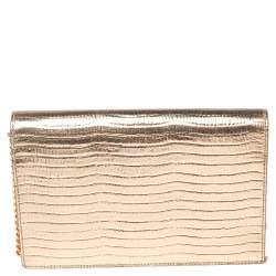 Pre Owned محفظة بسلسلة سان لوران أبتاون جلد نقش سحلية ذهبي 