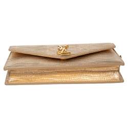 Pre Owned محفظة بسلسلة سان لوران أبتاون جلد نقش سحلية ذهبي 