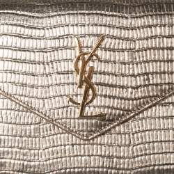 Pre Owned محفظة بسلسلة سان لوران أبتاون جلد نقش سحلية ذهبي 