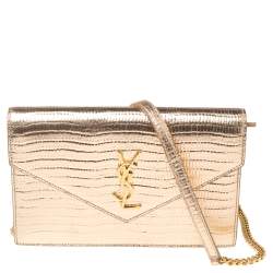 YSL Gold Metallic Kate with Tassel Wallet-On-Chain (WOC