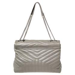 Pre Owned حقيبة كتف سان لوران لولو جلد ماتيلاس رصاصي كبيرة