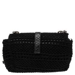 مملوكة مسبقًا Saint Laurent Black Crochet and Python Embossed Leather Baby Monogram Crossbody Bag