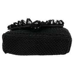 مملوكة مسبقًا Saint Laurent Black Crochet and Python Embossed Leather Baby Monogram Crossbody Bag