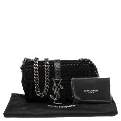 مملوكة مسبقًا Saint Laurent Black Crochet and Python Embossed Leather Baby Monogram Crossbody Bag