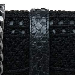 مملوكة مسبقًا Saint Laurent Black Crochet and Python Embossed Leather Baby Monogram Crossbody Bag