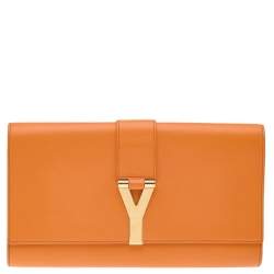 Saint Laurent Orange Leather Y-Ligne Clutch