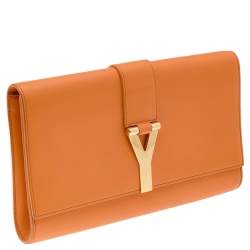 Saint Laurent Orange Leather Y-Ligne Clutch