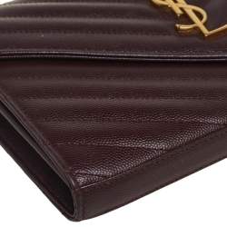 مملوكة مسبقًا Saint Laurent Burgundy Matelassé Leather Monogram Envelope Wallet on Chain