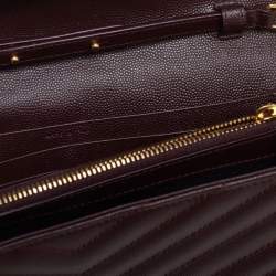 مملوكة مسبقًا Saint Laurent Burgundy Matelassé Leather Monogram Envelope Wallet on Chain