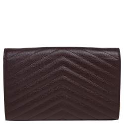 مملوكة مسبقًا Saint Laurent Burgundy Matelassé Leather Monogram Envelope Wallet on Chain