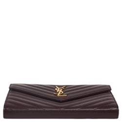 مملوكة مسبقًا Saint Laurent Burgundy Matelassé Leather Monogram Envelope Wallet on Chain