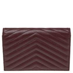 Pre Owned محفظة بسلسلة سان لوران إنفيلوب جلد ماتيلاس عنابي مونوغرامية