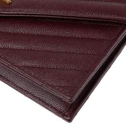 Pre Owned محفظة بسلسلة سان لوران إنفيلوب جلد ماتيلاس عنابي مونوغرامية