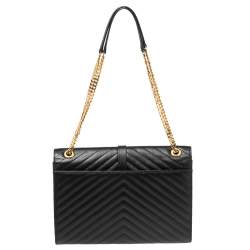 مملوكة مسبقًا Saint Laurent Black Matelassé Leather Monogram Envelope Shoulder Bag