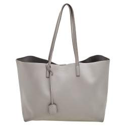 Pre Owned Saint Laurent Grey Leather E/W Shopper Tote