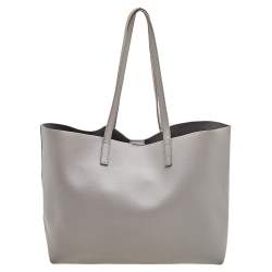 Pre Owned Saint Laurent Grey Leather E/W Shopper Tote