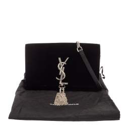Pre Owned Saint Laurent Black Velvet Small Kate Chain Wallet On Chain