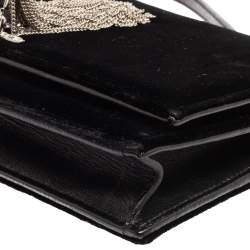 Pre Owned Saint Laurent Black Velvet Small Kate Chain Wallet On Chain