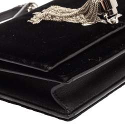 Pre Owned Saint Laurent Black Velvet Small Kate Chain Wallet On Chain