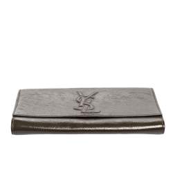 Pre Owned Yves Saint Laurent Grey Patent Leather Belle De Jour Flap Clutch