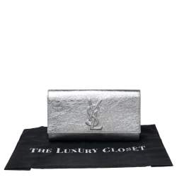 Pre Owned Yves Saint Laurent Metallic Sliver Leather Belle De Jour Flap Clutch