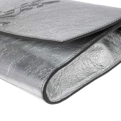 Pre Owned Yves Saint Laurent Metallic Sliver Leather Belle De Jour Flap Clutch