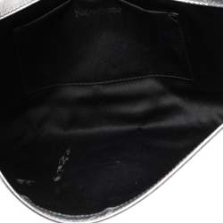 Pre Owned Yves Saint Laurent Metallic Sliver Leather Belle De Jour Flap Clutch