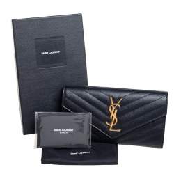 Pre Owned Saint Laurent Black Matelassé Leather Monogram Envelope Wallet